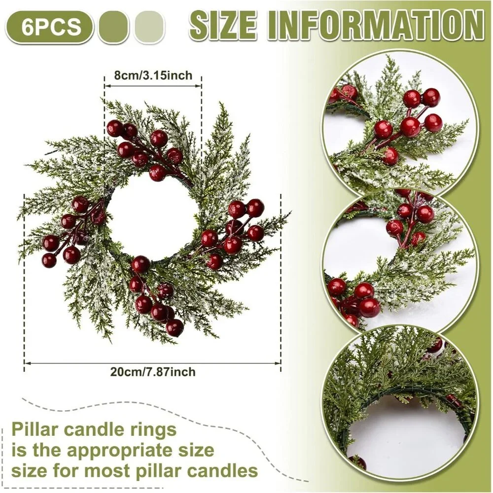 Charming 6-Piece Mini Christmas Wreaths - Perfect for Candle Decor & Windows